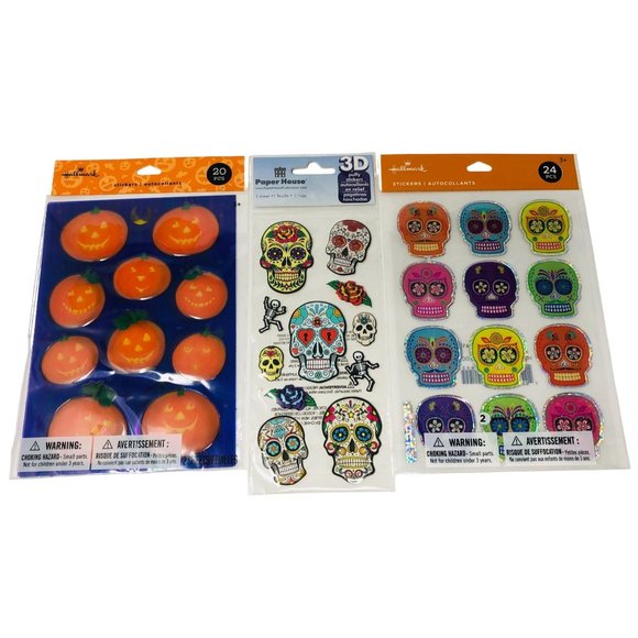 Hallmark and Paper House Stickers Halloween Sugar Skulls and Pumpkins Lot of 3 - Picture 1 of 1